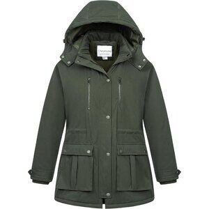 Women's Plus Size Winter Coat Insulated Military Parka Jacket Waterproof Fleece